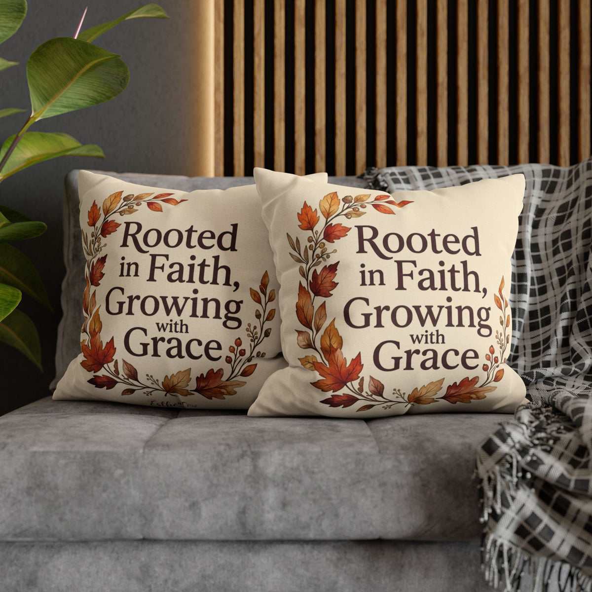 Faith Pillow - "Rooted in Faith, Growing with Grace" Fall Decorative Throw Pillowcase