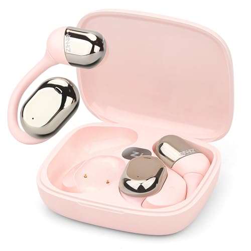ZIHNIC True Wireless Open Free S09 with Mic,Earbuds with Earhooks,Water Proof,Fast Charging,Compatible with Anyphone-Pink1 …