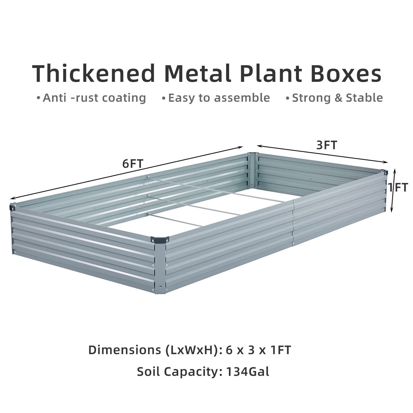 Meberam Metal Raised Garden Bed Kit 2PCS Set 6x3x1ft Outdoor Bottomless Galvanized Elevated Plant Box for Vegetable Flower, Grey