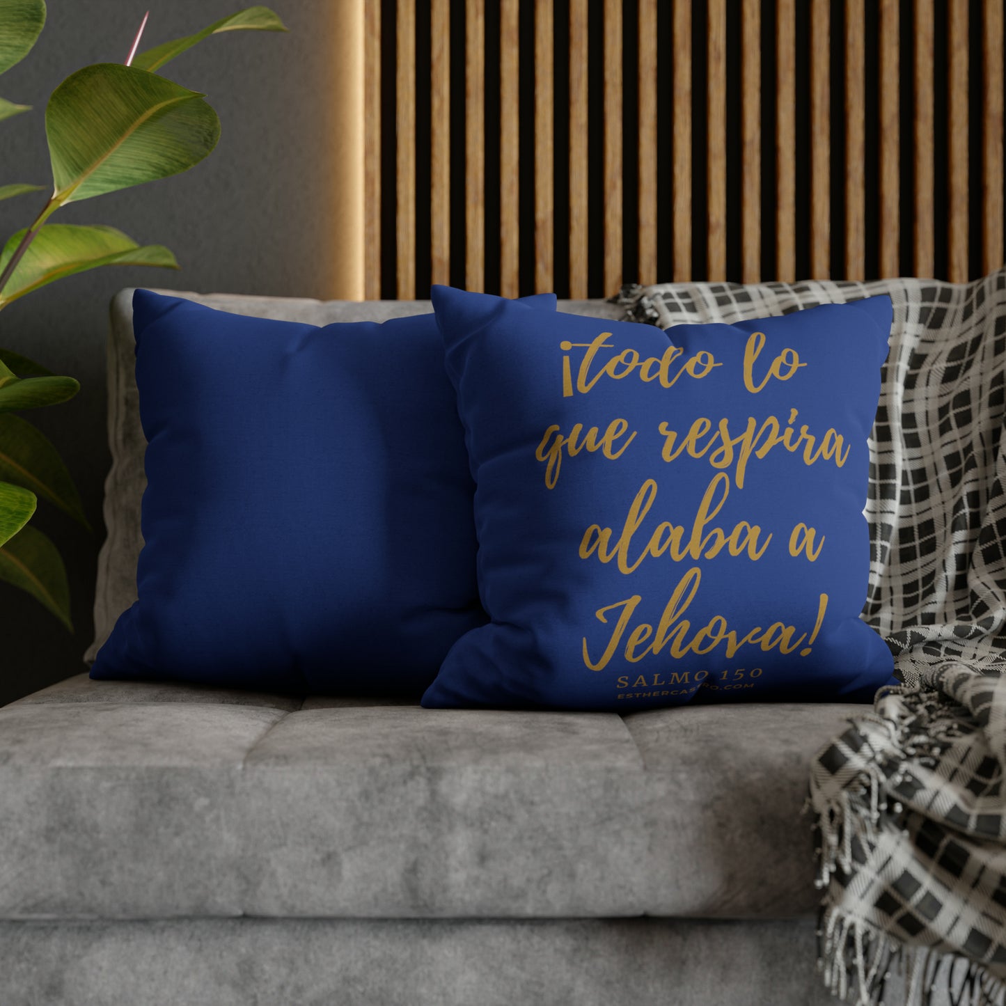 Funda de almohada cuadrada Salmo 150 de poliéster hilado azul