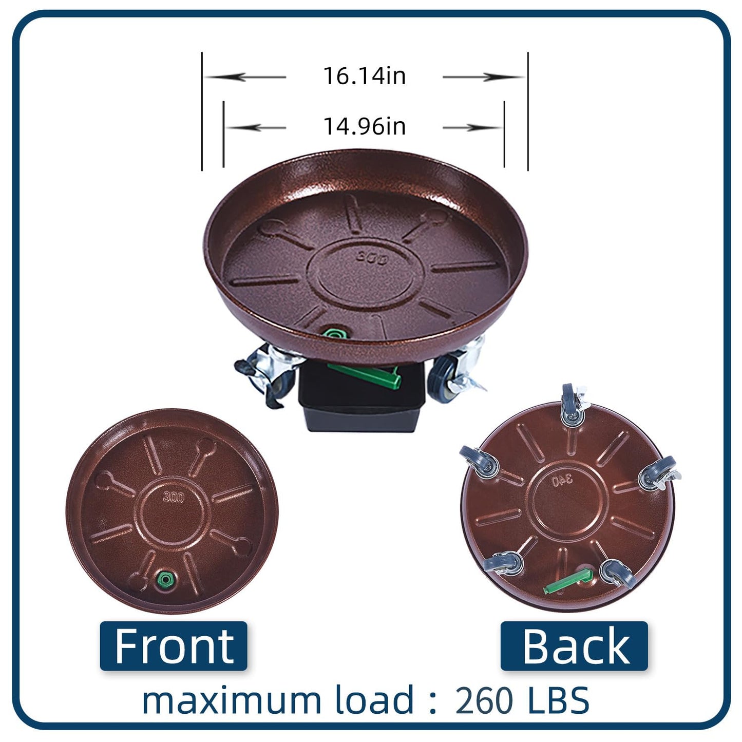 Kaoolaa Plant Caddy with Wheels and Drainage - Heavy Duty Rolling Planter Stand for Indoor and Outdoor Plants - Saucer Tray and Drainage System - Sturdy and Waterproof Garden Coaster(3PACK, 16 INCH)