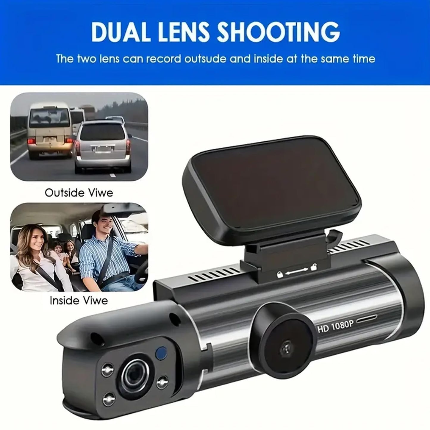 YOVDA 1080P Dual Camera Dash Cam for Cars, Driving Recorder with IR Night Vision, Loop Recording, Wide Angle Lens - 3.16 Inch IPS Screen,Parking Mode, Car Camera with 32GB TF Card