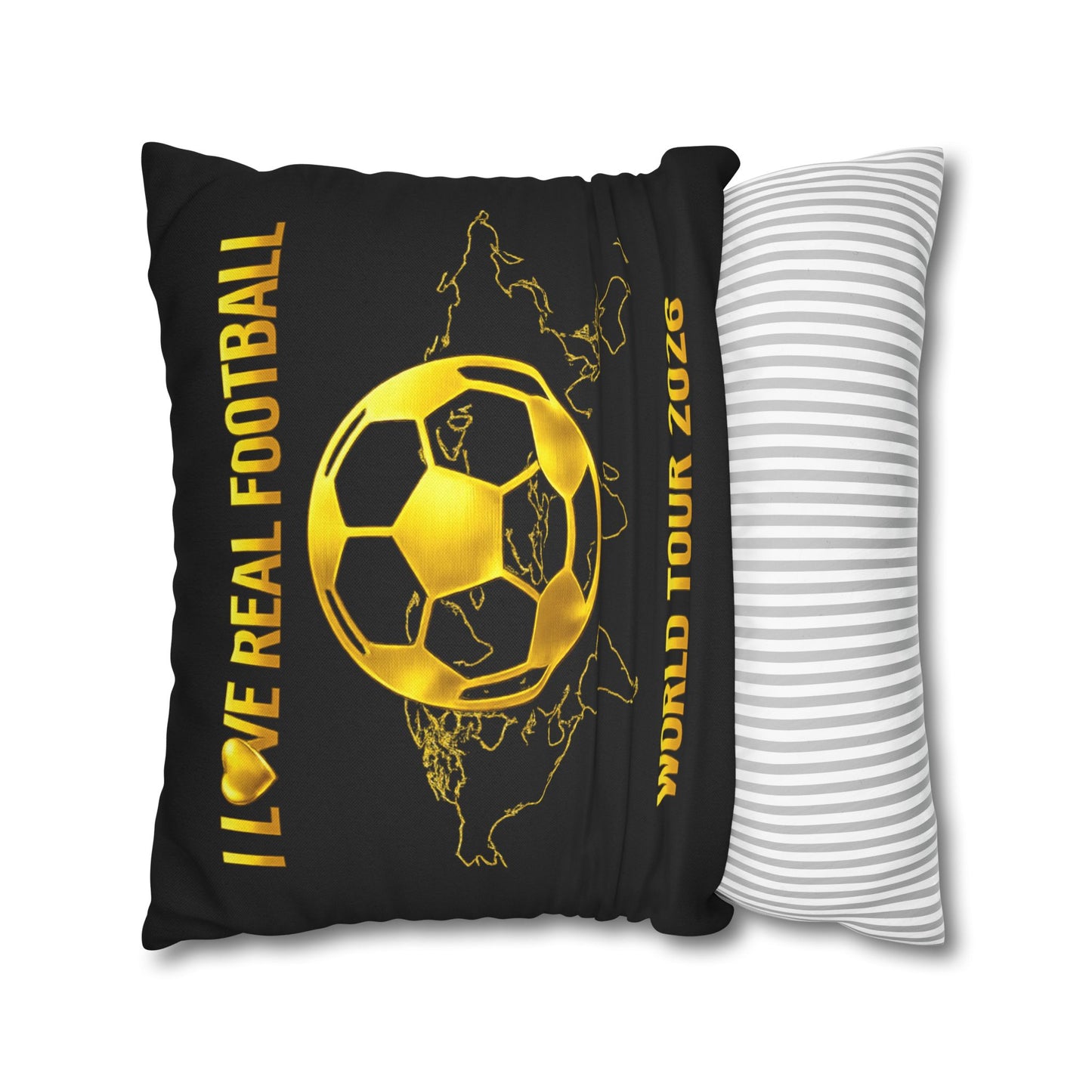 Gold Soccer Ball Pillowcase – World Map Football Accent Cushion Cover