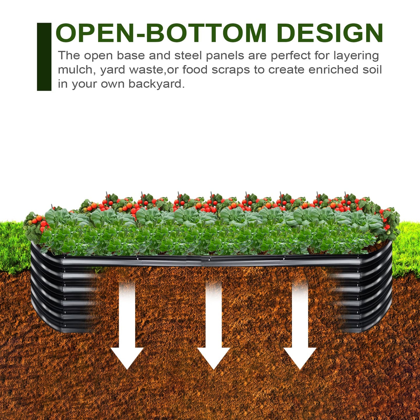 EDOSTORY 8x2x1.4ft Metal Raised Bed Garden Bed Kit, 17" Tall Galvanized Planter Raised Garden Boxes Outdoor, Large Metal Raised Garden Beds for Vegetables, Flowers, Herbs