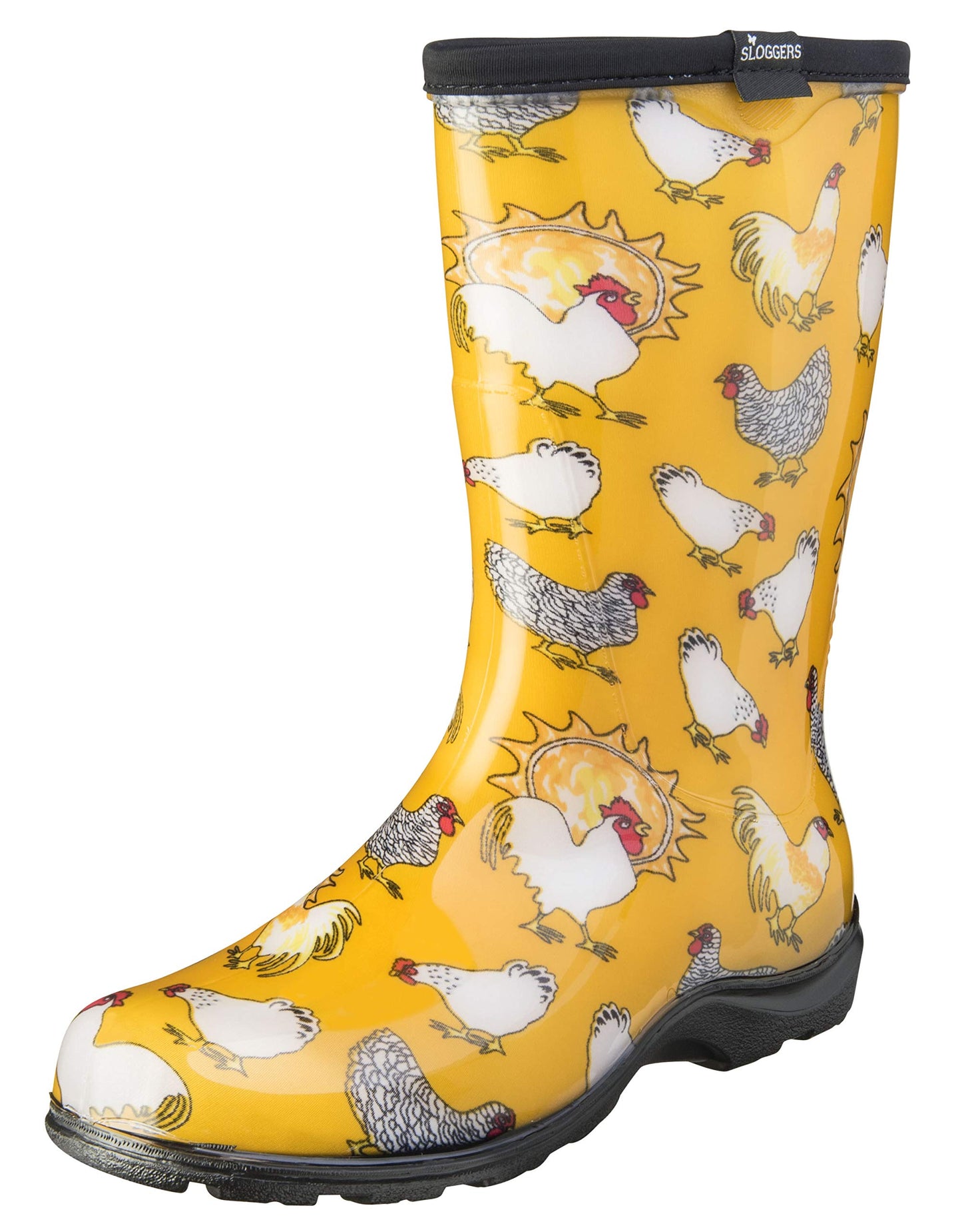 Sloggers Waterproof Garden Rain Boots for Women - Cute Mid-Calf Mud & Muck Boots with Premium Comfort Support Insole, (Chickens Daffodil Yellow), (Size 8)