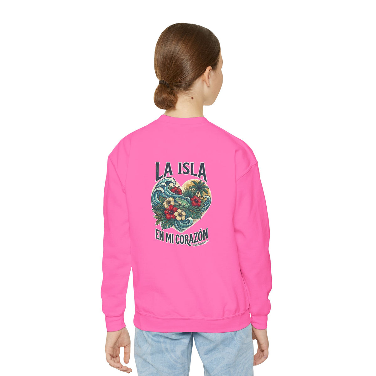 Youth Crewneck Sweatshirt — "Boricua de Corazón / La Isla en Mi Corazón" Puerto Rican Pride Pullover