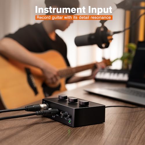 FIFINE PC Audio Mixer for Recording Music, USB Interface for Streaming and Podcasting with XLR, Monitor, 48V Phantom Power, Gain Knob, for Instrument Guitar/Video Content Creation/Vocal-Ampli 1