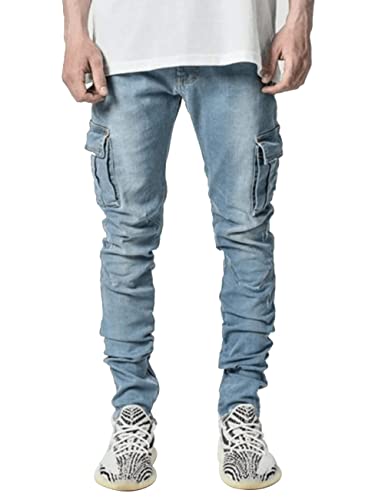 HUNGSON Men's Slim Fit Stretch Jeans Ripped Skinny Jeans for Men, Distressed Straight Leg Fashion Comfort Flex Waist Pants