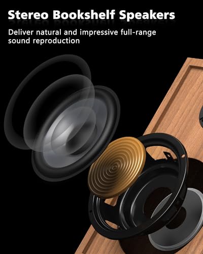 Record Player Vinyl Bluetooth Turntable with 36 Watt Stereo Bookshelf Speakers, Hi-Fi System with Magnetic Cartridge, USB Recording and Auto Stop