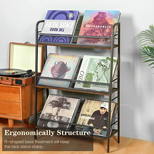 3-Tier Vinyl Record Storage Holder Large Capacity LP Records Rack Store About 150 Albums Solid Metal Frame Stable Quick Assembly, Suitable for LP Records,CD,DVD,Book,Magazine (Patent Pending)