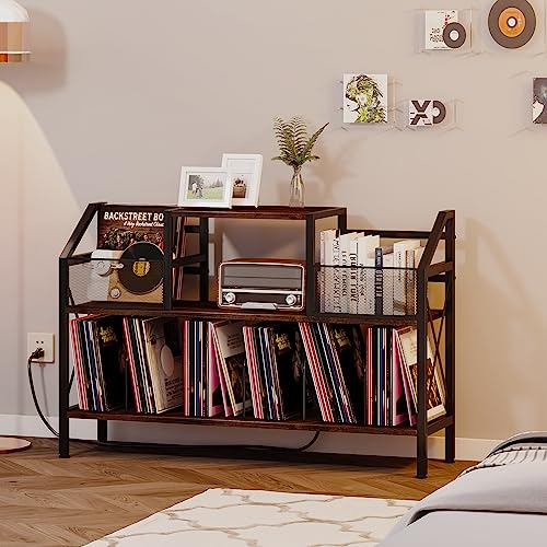 Homeiju Record Player Stand Holds up to 500 Albums,Turntable Stand with Vinyl Record Player Storage Cabinet,Large Reord Player Table Vinyl Album Storage(Patent Pending)