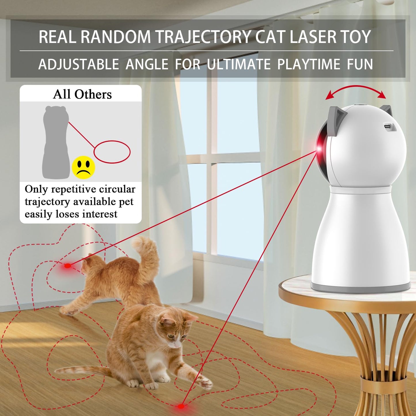 YVE LIFE Juguetes láser para gatos de interior, la cuarta generación de trayectoria aleatoria real activada por movimiento, juguete láser automático recargable para gatos, juguetes interactivos para gatos adultos aburridos de interior/gatitos/perros