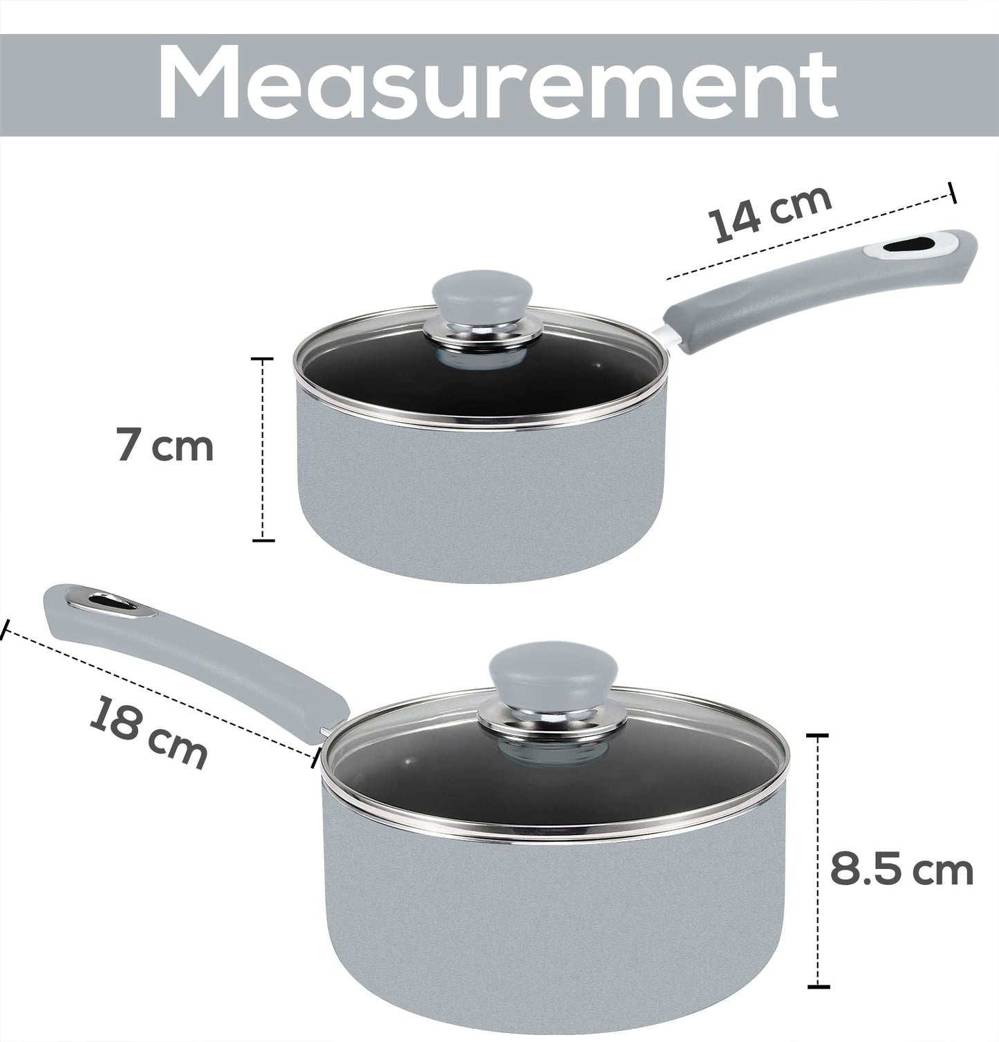Utopia Kitchen Juego de cacerolas antiadherentes – 1 cuarto y 2 cuartos – Tapa de vidrio – Uso multiusos para cocina casera o restaurante (plateado-negro)