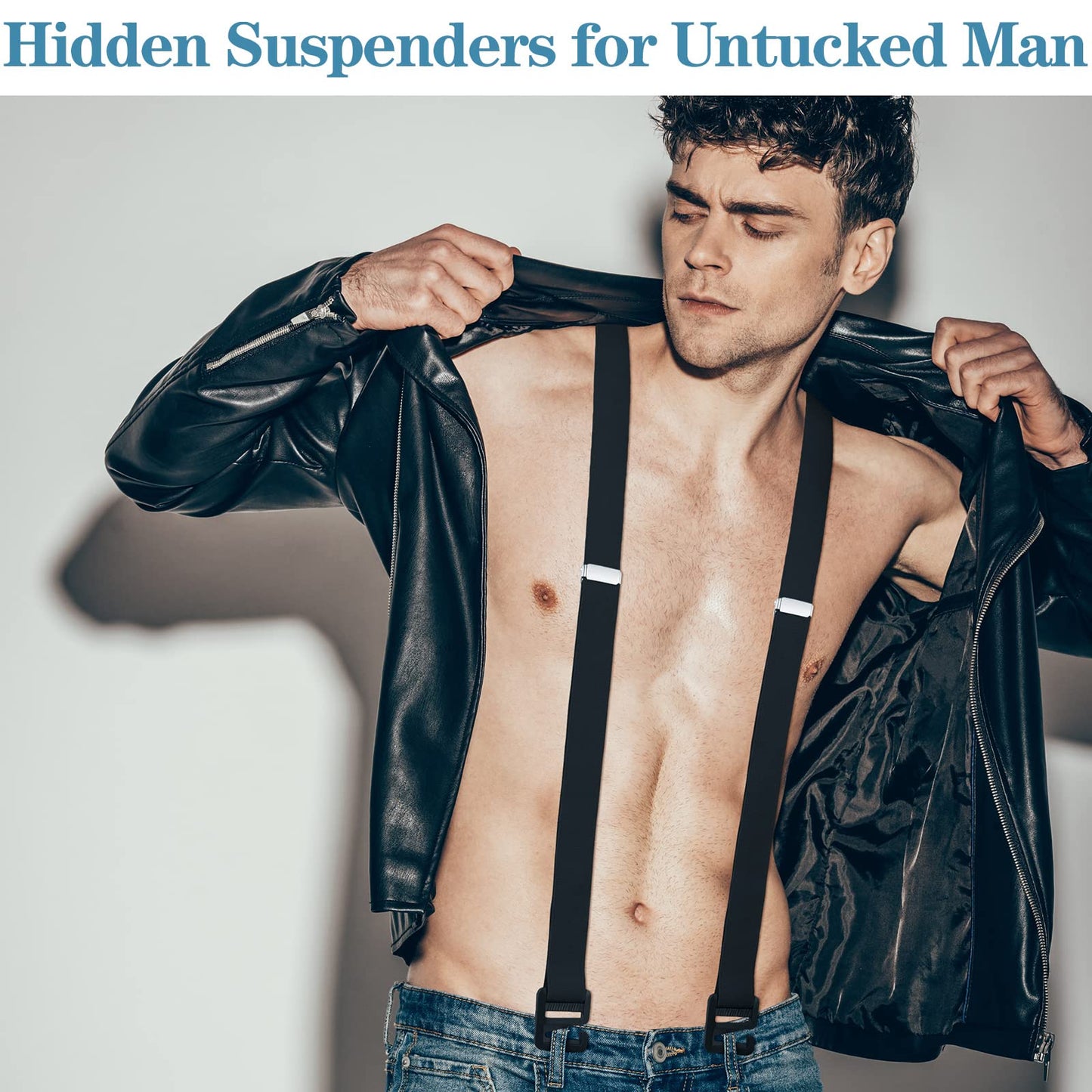 2 Pcs Hidden Suspenders for Men Hiking Suspenders Undergarment Suspenders for Winter Untucked Men Outdoor Hiking Ski Pant (Black, Navy, 49in-XL)