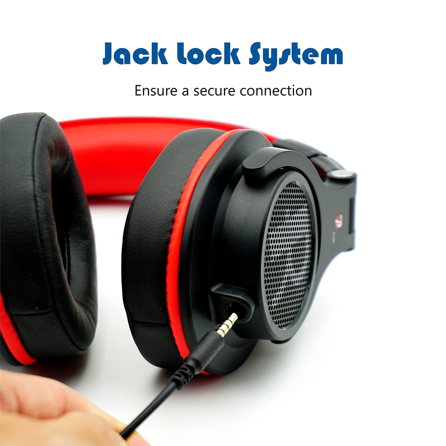 Prosonic DJ2R - Auriculares supraaurales con cable y controlador de 40 mm, auriculares plegables y ligeros con puerto compartido y micrófono para grabación, monitoreo, mezcla, podcast, guitarra, PC, TV (negro rojo)