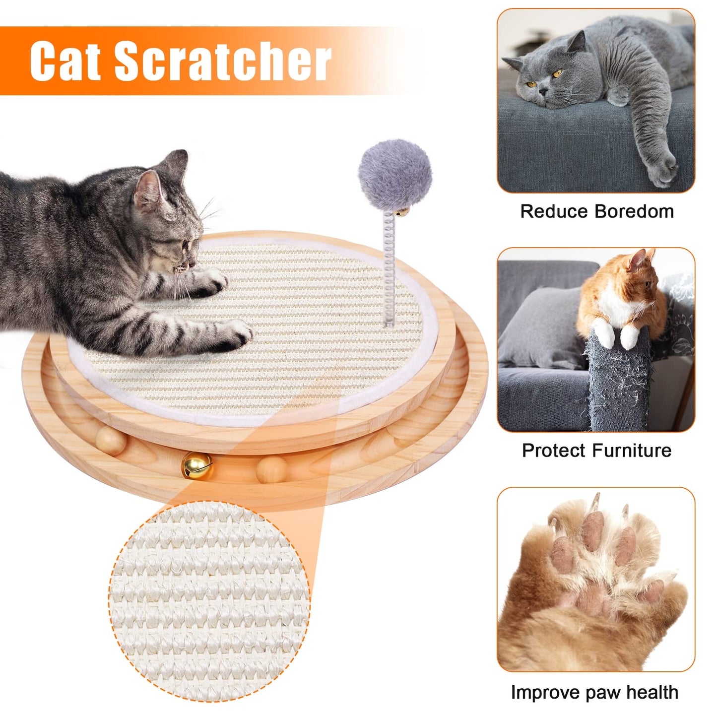 LMUGOOS Cat Scratcher,Cat Natural Sisal Scratching Pad,Kitten Interactive Toy with Ball Track Spring Ball for Chasing Hunting Mental Physical Exercise Puzzle…