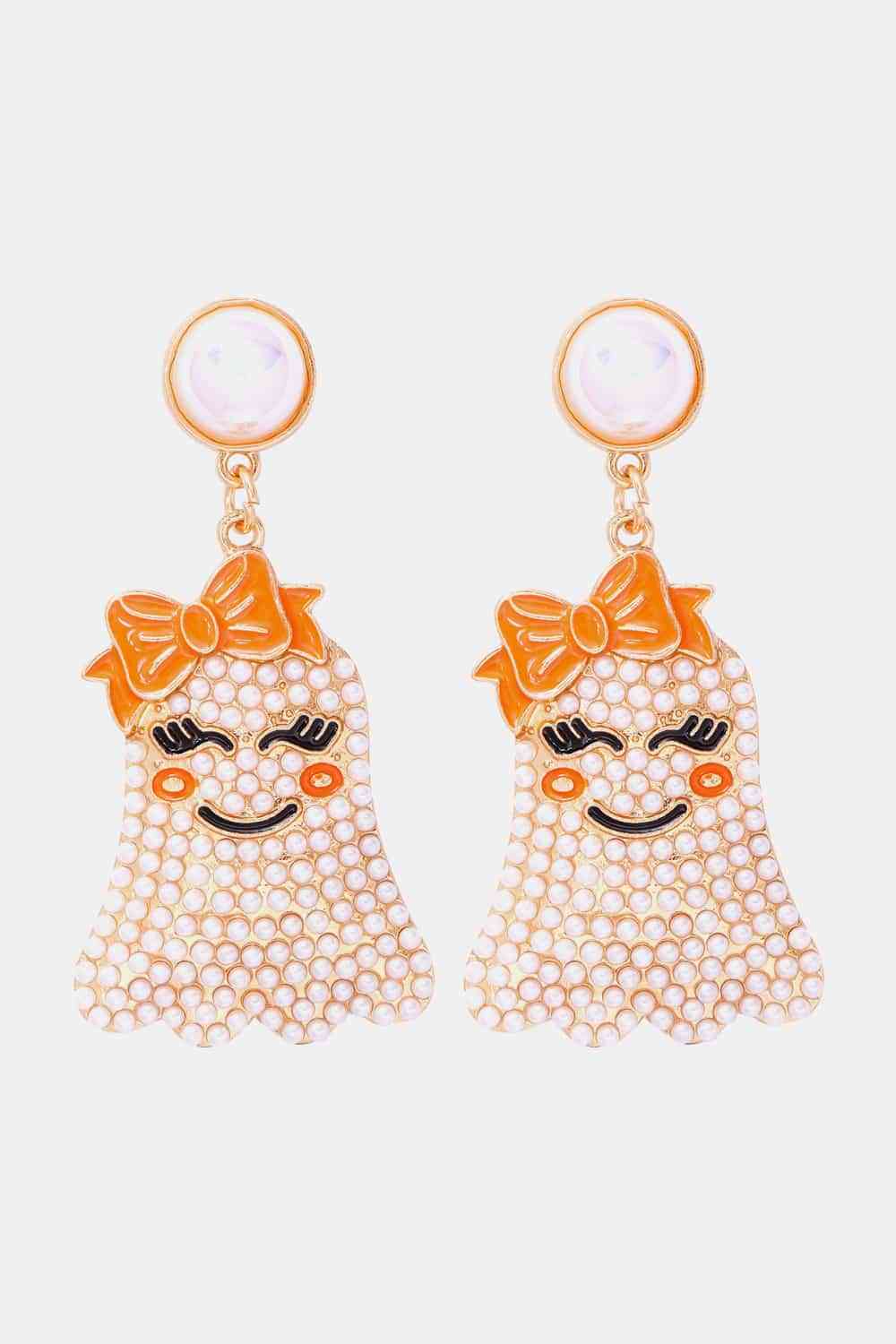 Smiling Ghost Shape Synthetic Pearl Earrings