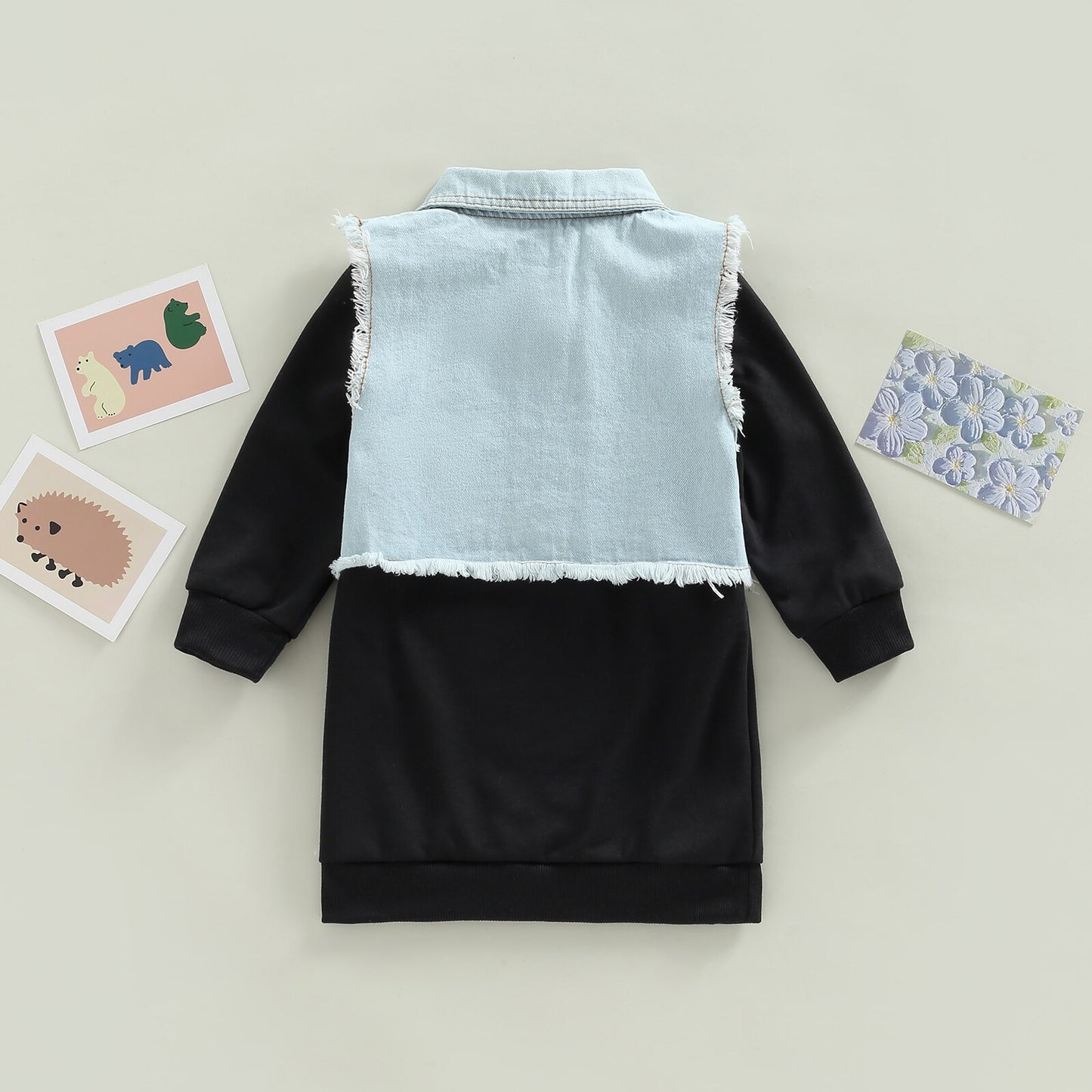 Vestido infantil + chaleco, conjunto de manga larga