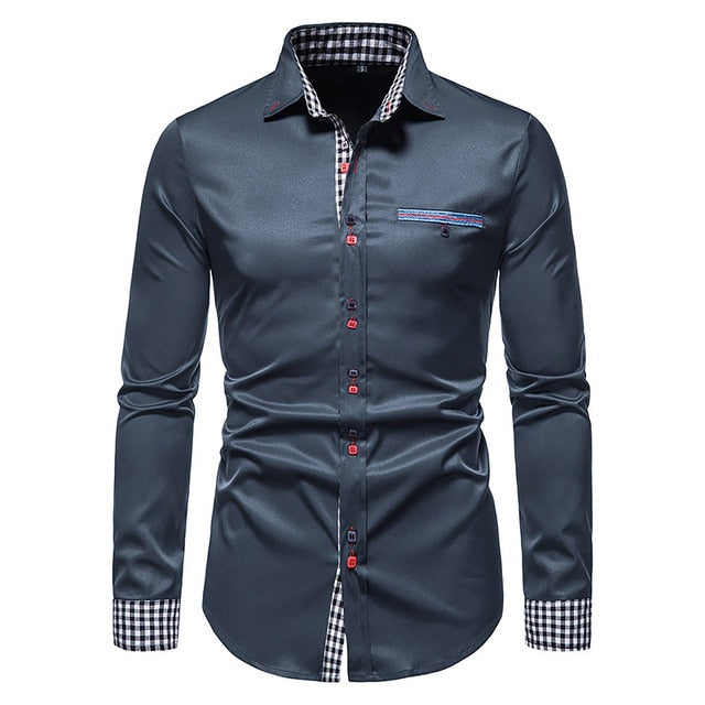 Plaid Patchwork Formal Shirts for Men