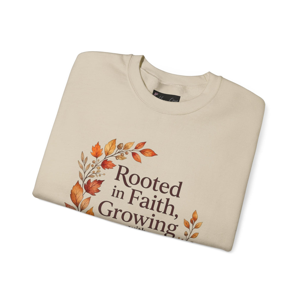 Faith-Inspired Crewneck Sweatshirt — "Rooted in Faith, Growing with Grace" Autumn Wreath