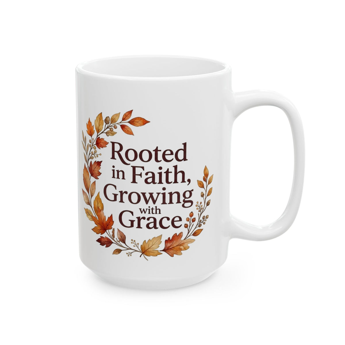 Autumn Blessings Ceramic Mug — "Rooted in Faith Growing with Grace" Fall Floral Coffee Cup (11oz/15oz)