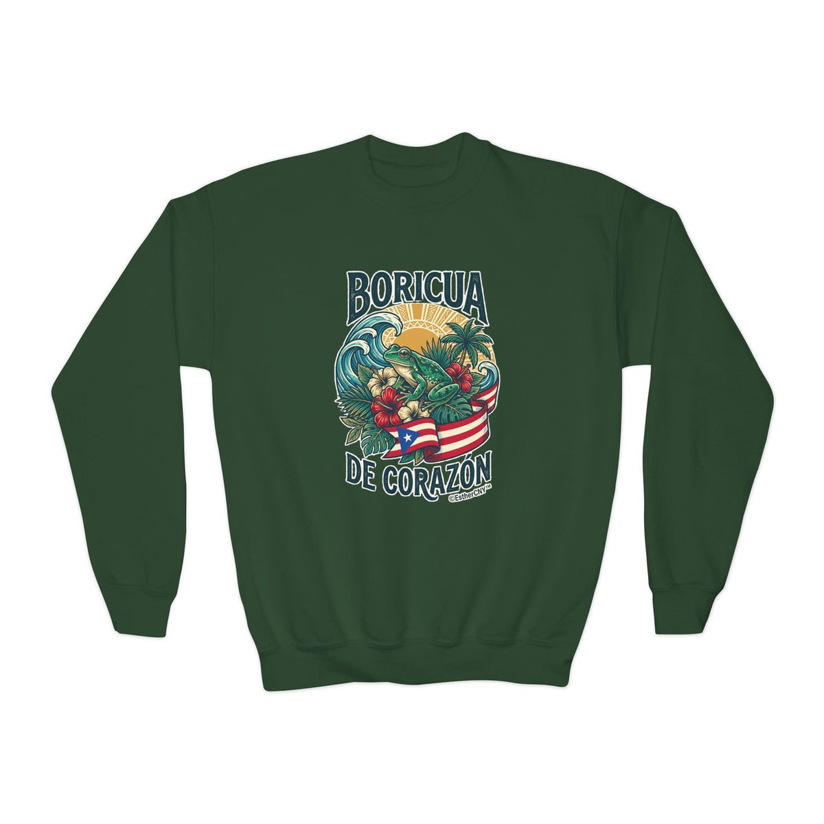 Youth Crewneck Sweatshirt — "Boricua de Corazón / La Isla en Mi Corazón" Puerto Rican Pride Pullover