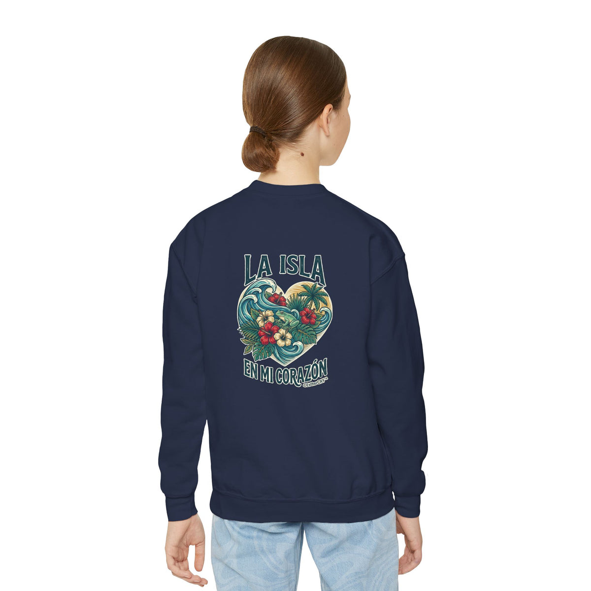 Youth Crewneck Sweatshirt — "Boricua de Corazón / La Isla en Mi Corazón" Puerto Rican Pride Pullover