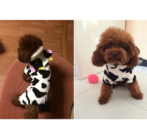 Pet Costume Dog, Cat Coat Warm Cow Costume Sweatshirt Hooded Clothing Sweater Winter Clothes Cat Clothing Jumpsuits Cow