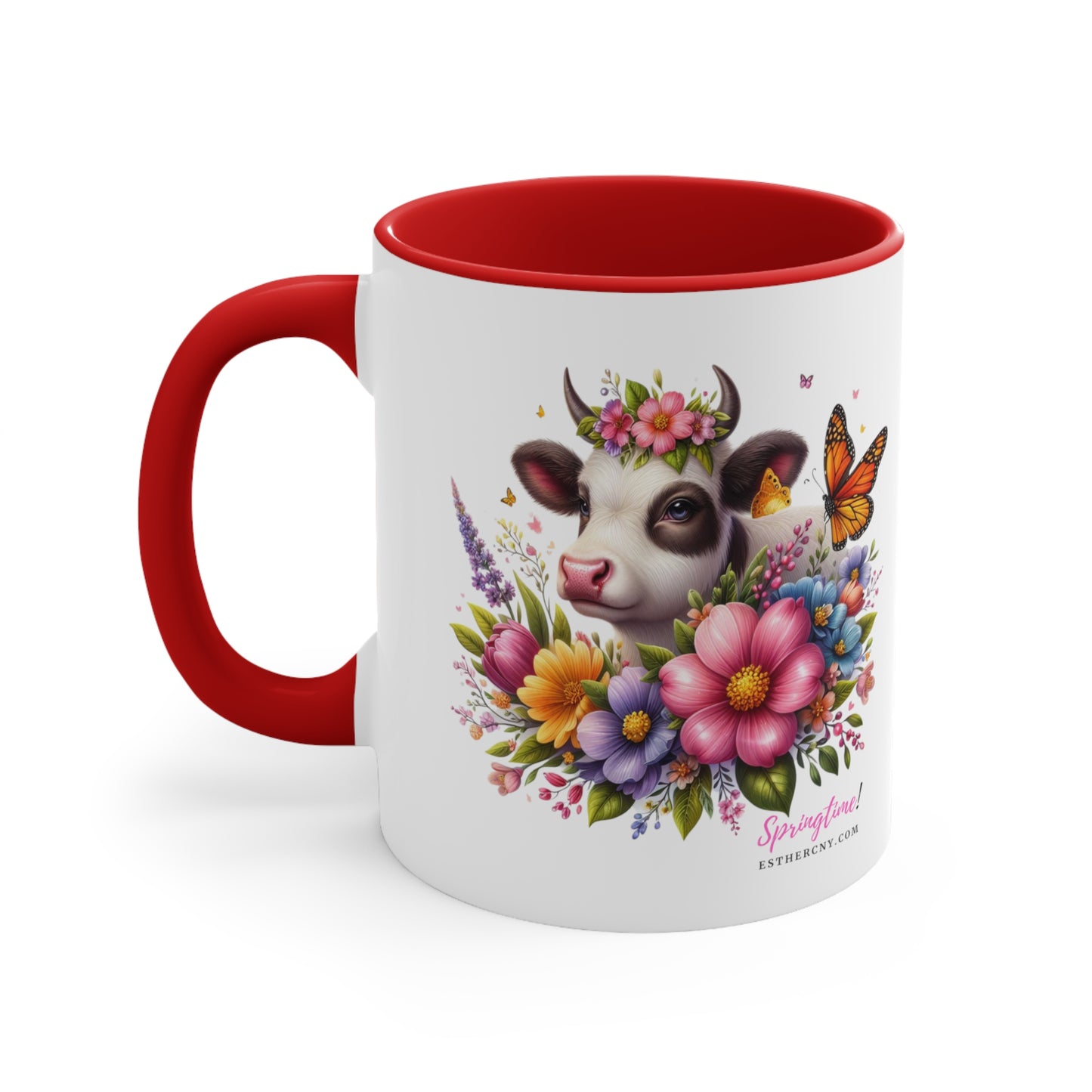 Taza de café con acento de vaca primaveral, 11 oz