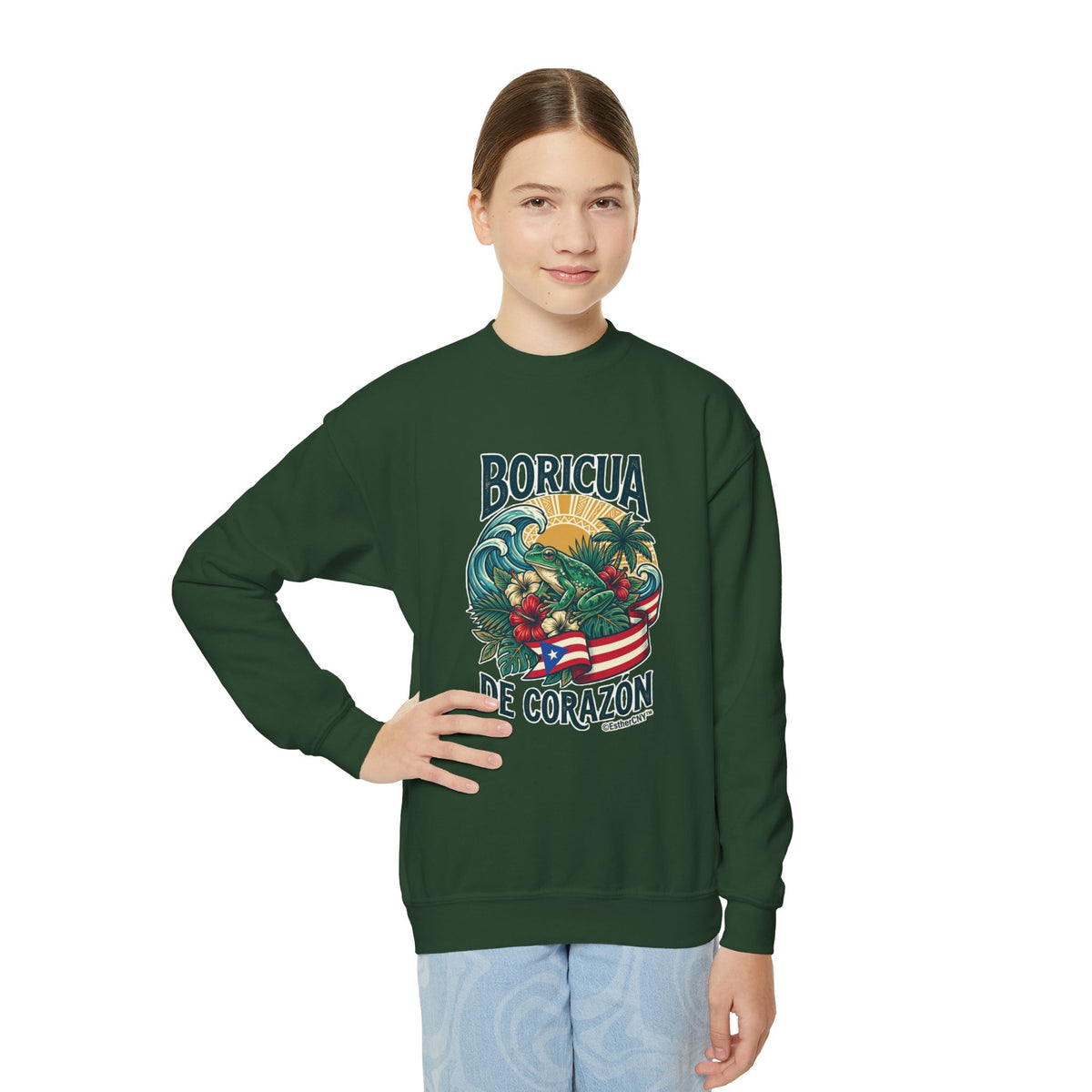 Youth Crewneck Sweatshirt — "Boricua de Corazón / La Isla en Mi Corazón" Puerto Rican Pride Pullover