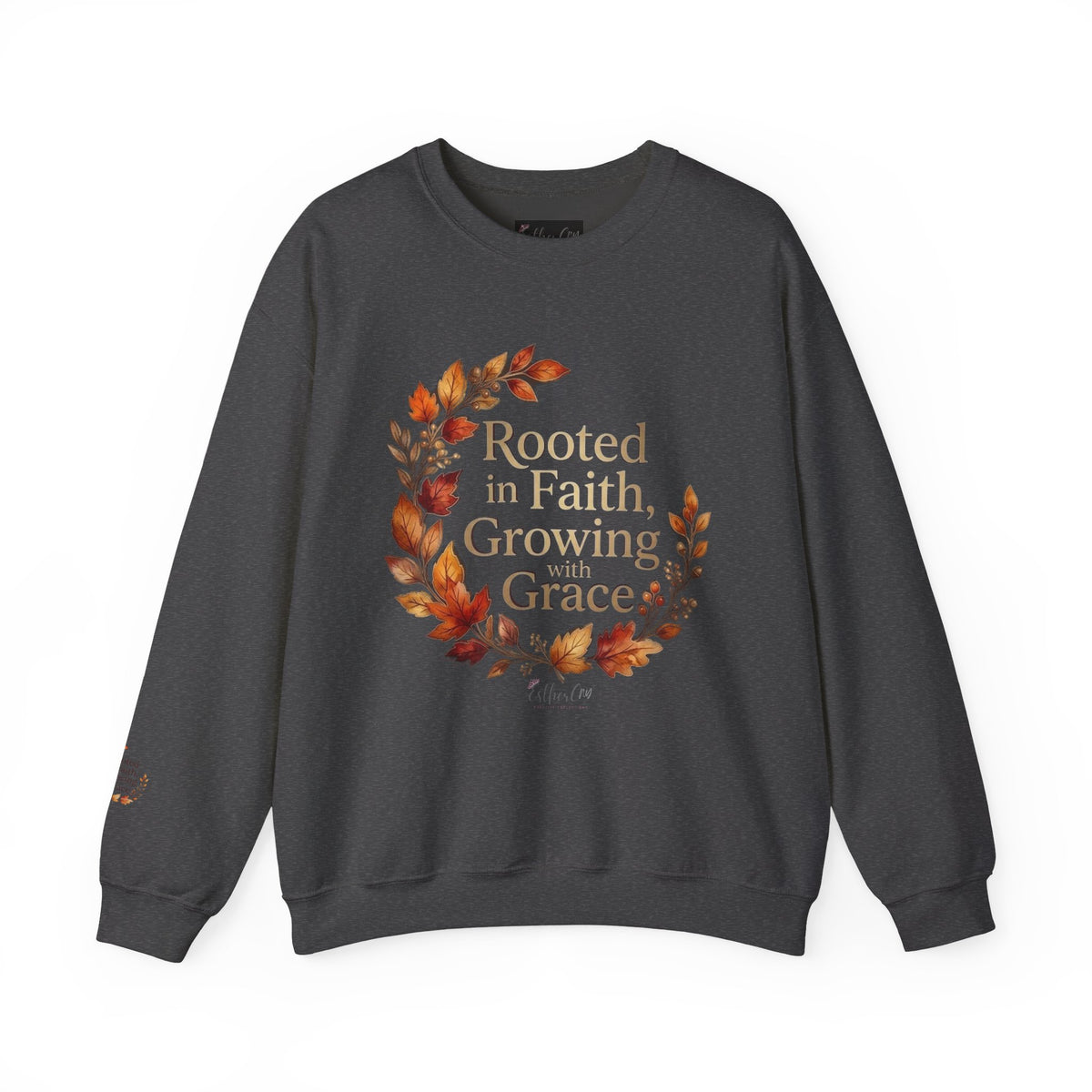 Faith-Inspired Crewneck Sweatshirt — "Rooted in Faith, Growing with Grace" Autumn Wreath