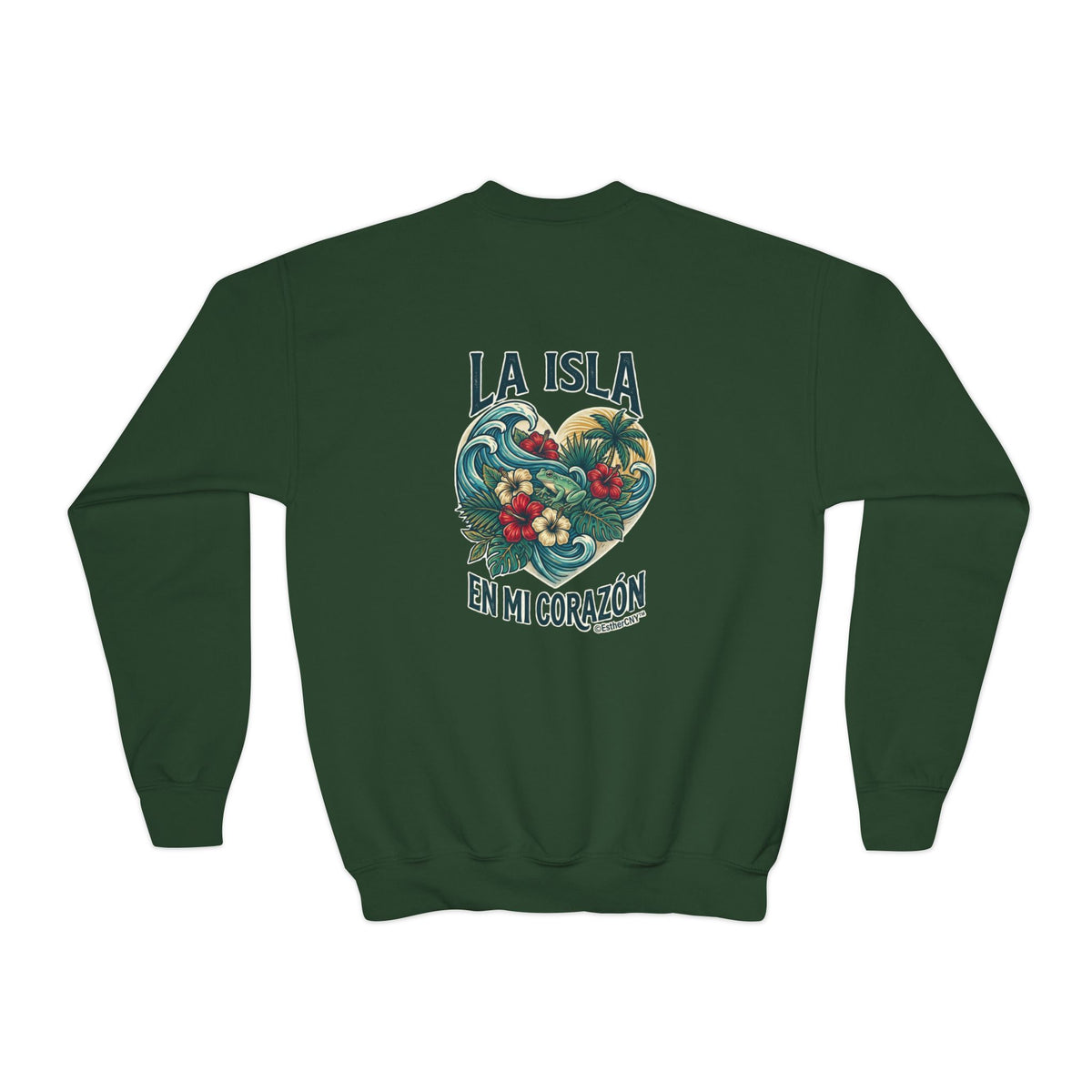 Youth Crewneck Sweatshirt — "Boricua de Corazón / La Isla en Mi Corazón" Puerto Rican Pride Pullover