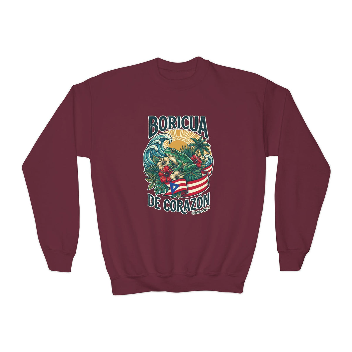 Youth Crewneck Sweatshirt — "Boricua de Corazón / La Isla en Mi Corazón" Puerto Rican Pride Pullover