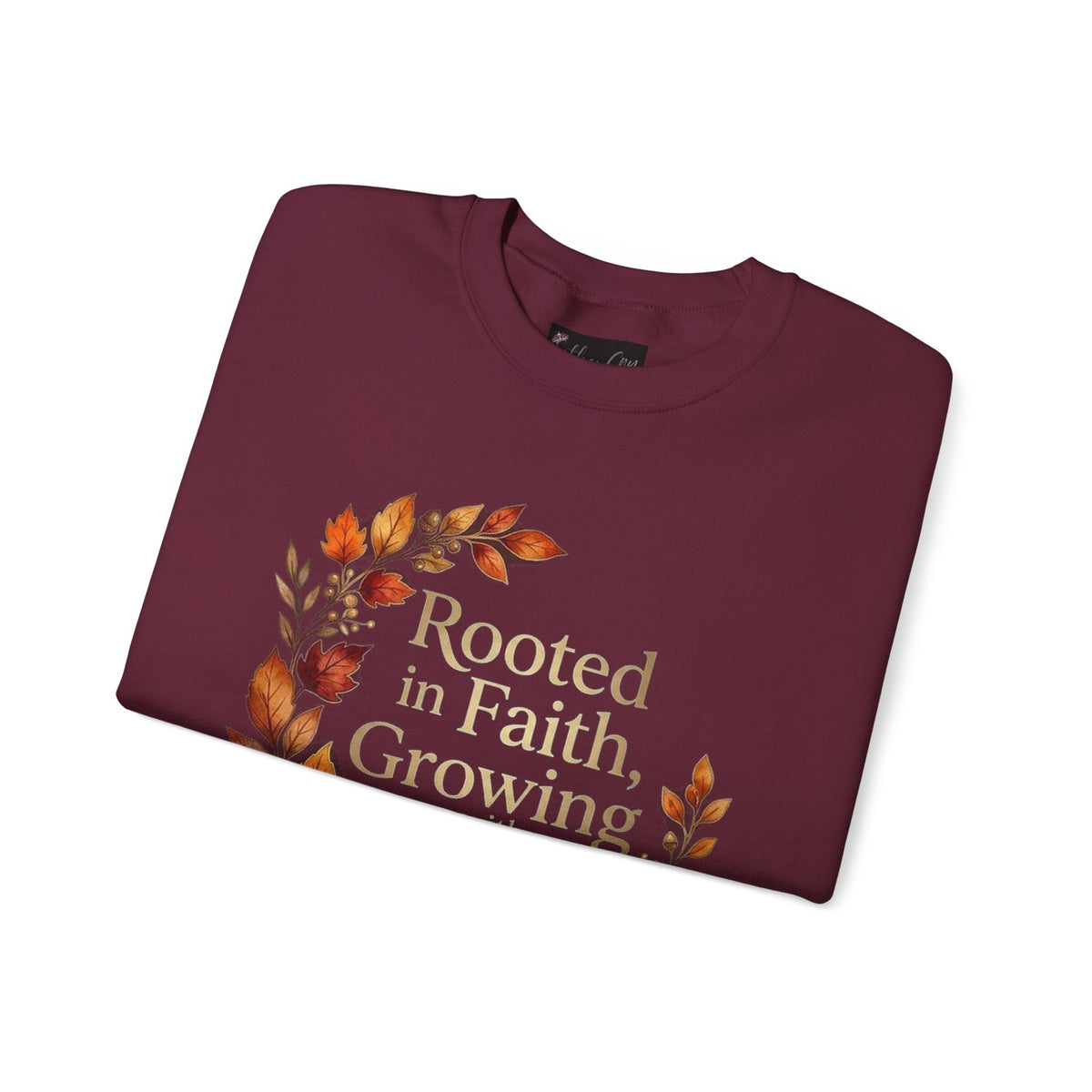 Faith-Inspired Crewneck Sweatshirt — "Rooted in Faith, Growing with Grace" Autumn Wreath