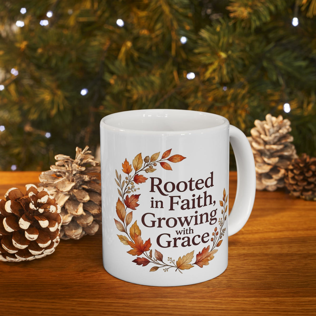 Autumn Blessings Ceramic Mug — "Rooted in Faith Growing with Grace" Fall Floral Coffee Cup (11oz/15oz)