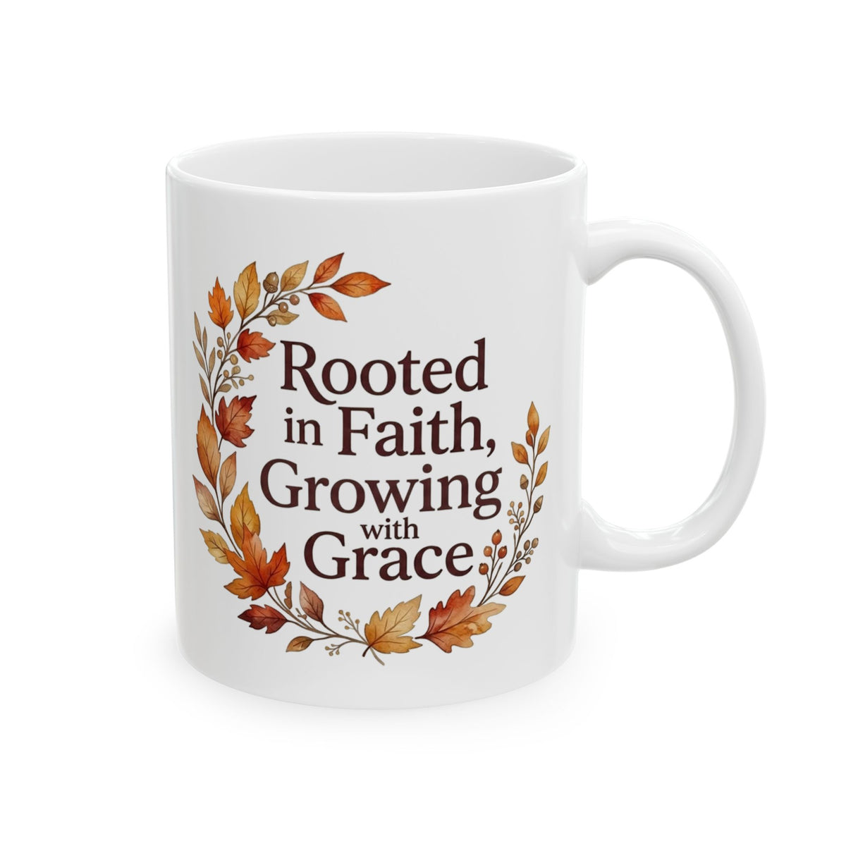 Autumn Blessings Ceramic Mug — "Rooted in Faith Growing with Grace" Fall Floral Coffee Cup (11oz/15oz)