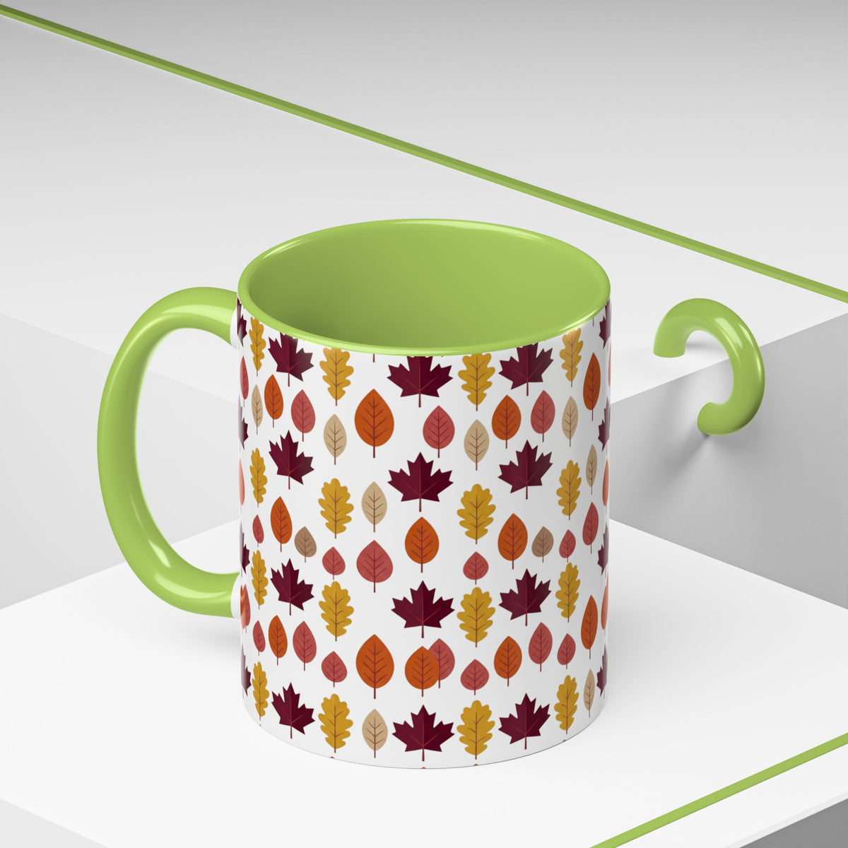 Autumn Leaves Accent Coffee Mug – Fall Leaf Pattern 11/15oz