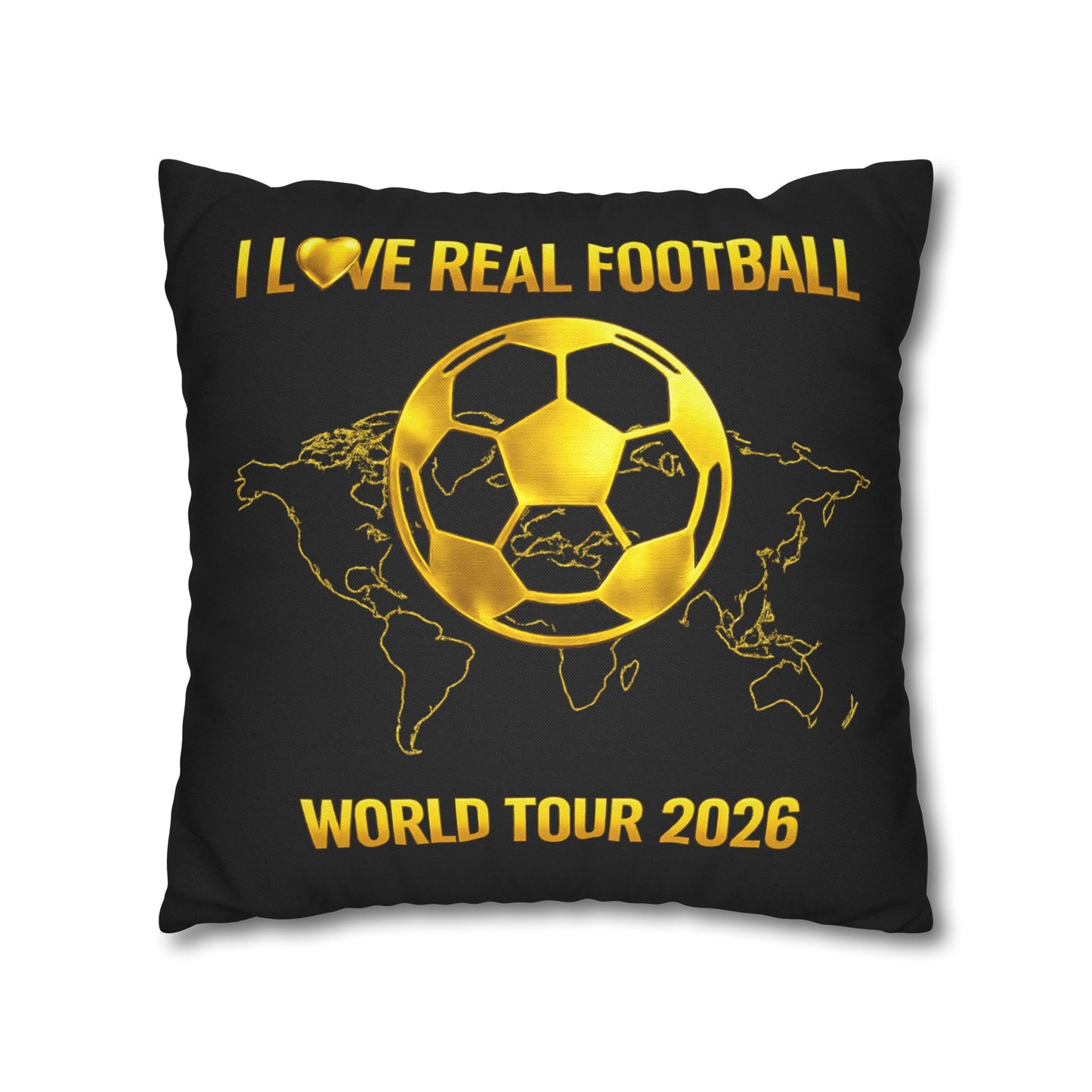 Gold Soccer Ball Pillowcase – World Map Football Accent Cushion Cover