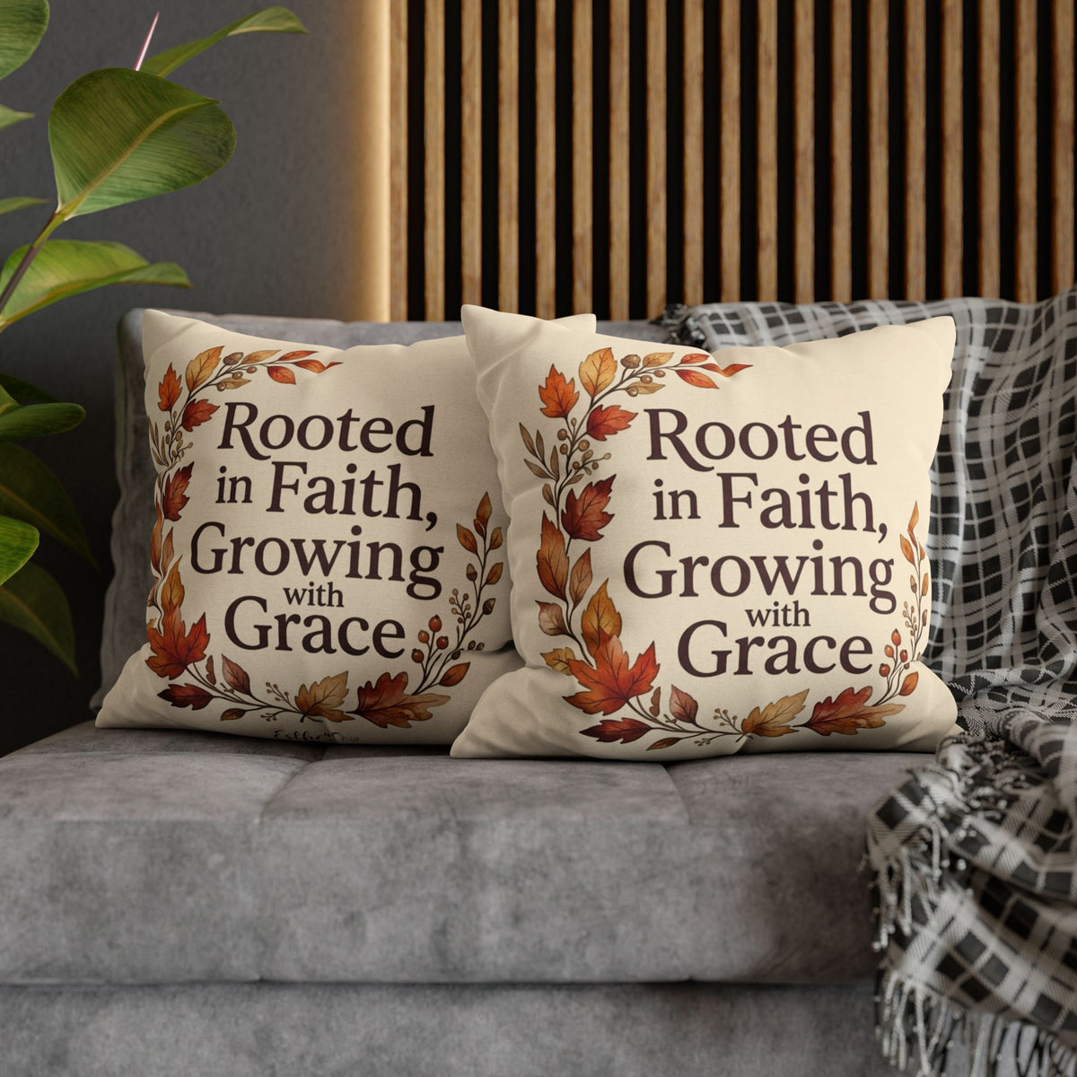Faith Pillow - "Rooted in Faith, Growing with Grace" Fall Decorative Throw Pillowcase