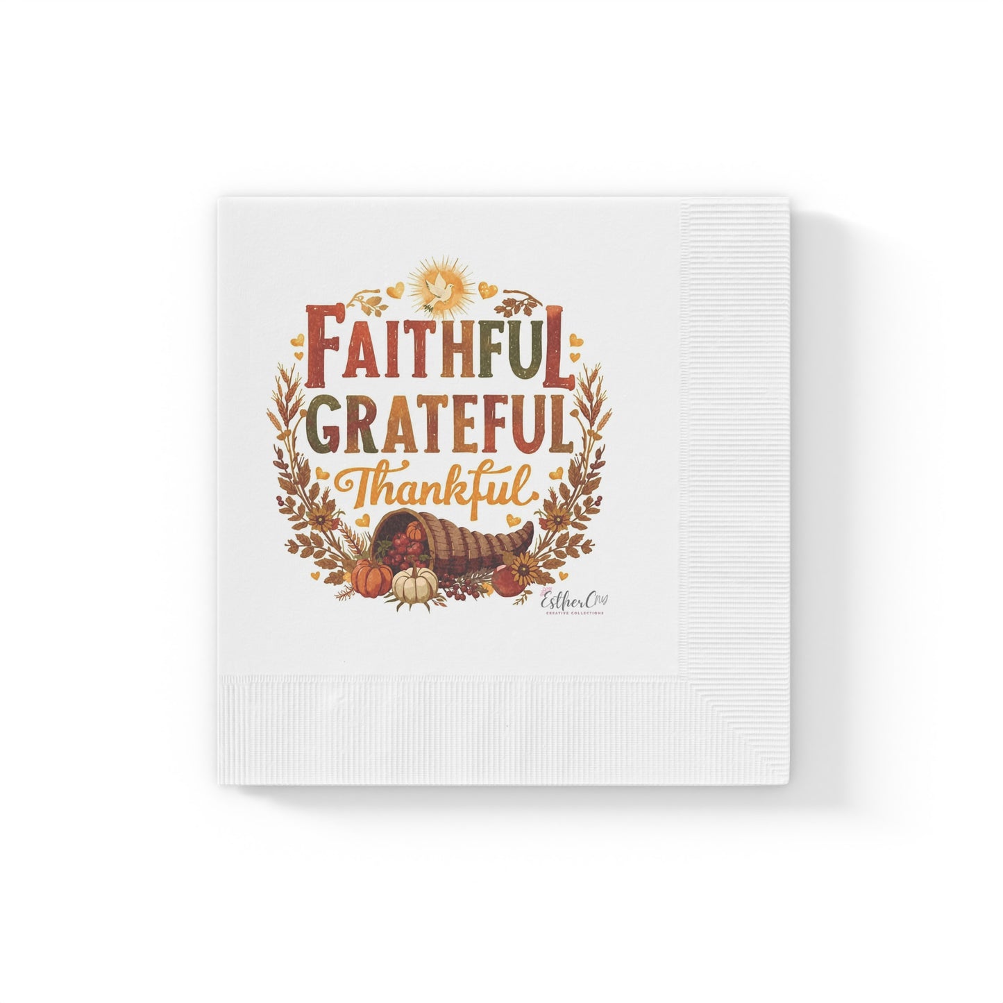 Faithful Grateful Thankful Cocktail Napkins — Fall Thanksgiving Party Napkins