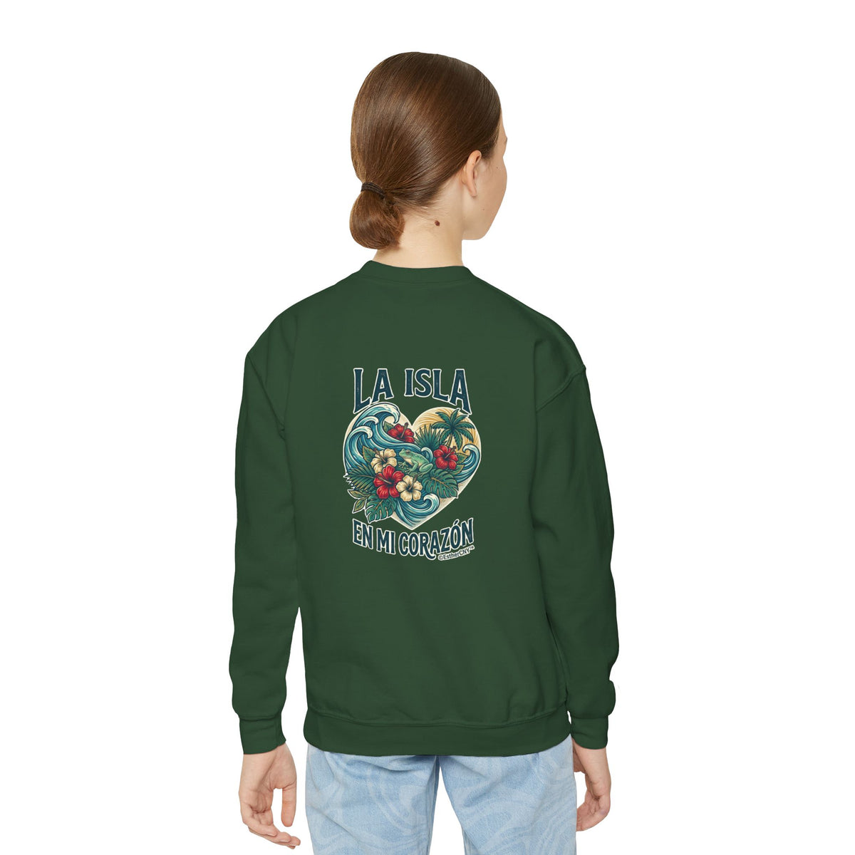 Youth Crewneck Sweatshirt — "Boricua de Corazón / La Isla en Mi Corazón" Puerto Rican Pride Pullover