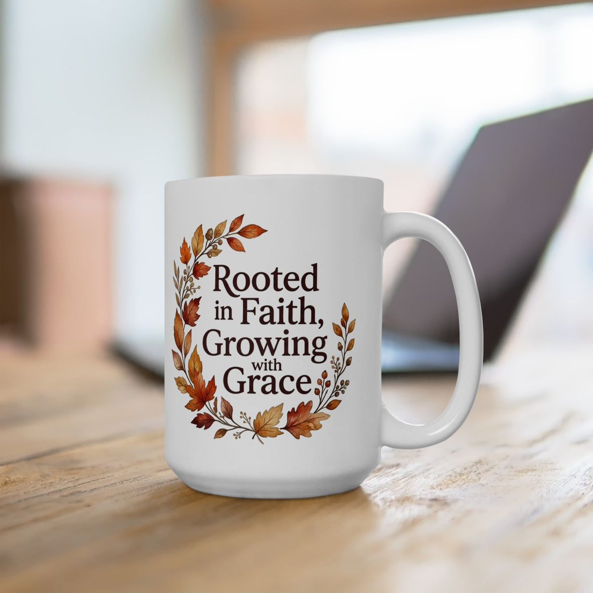 Autumn Blessings Ceramic Mug — "Rooted in Faith Growing with Grace" Fall Floral Coffee Cup (11oz/15oz)