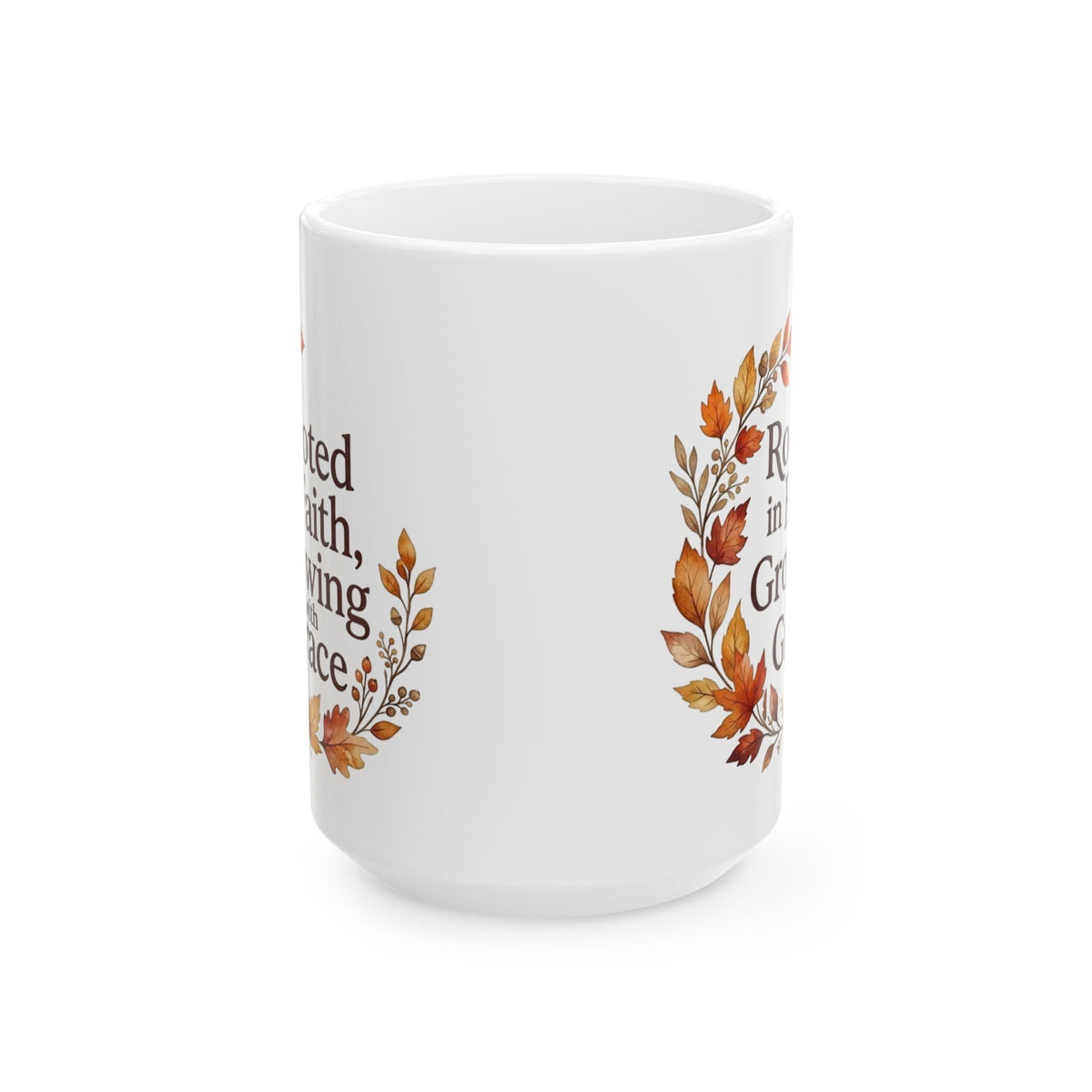 Autumn Blessings Ceramic Mug — "Rooted in Faith Growing with Grace" Fall Floral Coffee Cup (11oz/15oz)
