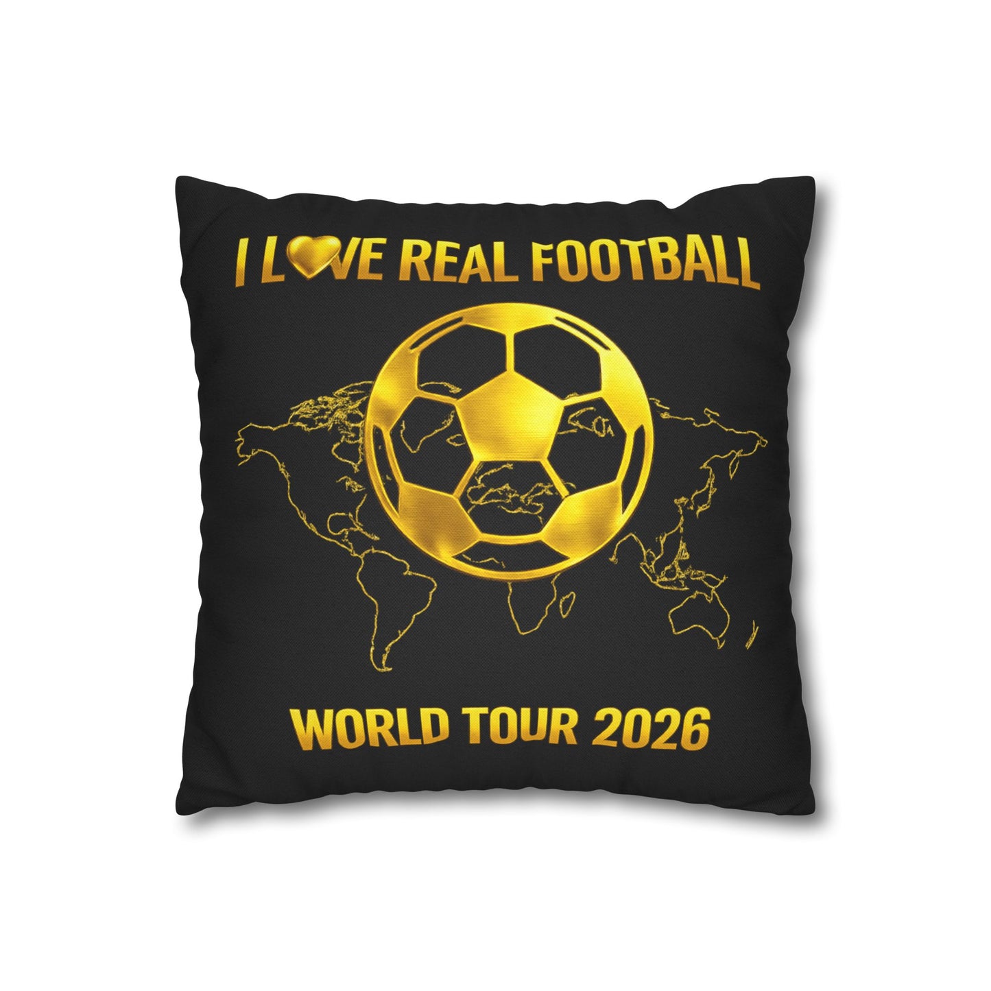 Gold Soccer Ball Pillowcase – World Map Football Accent Cushion Cover