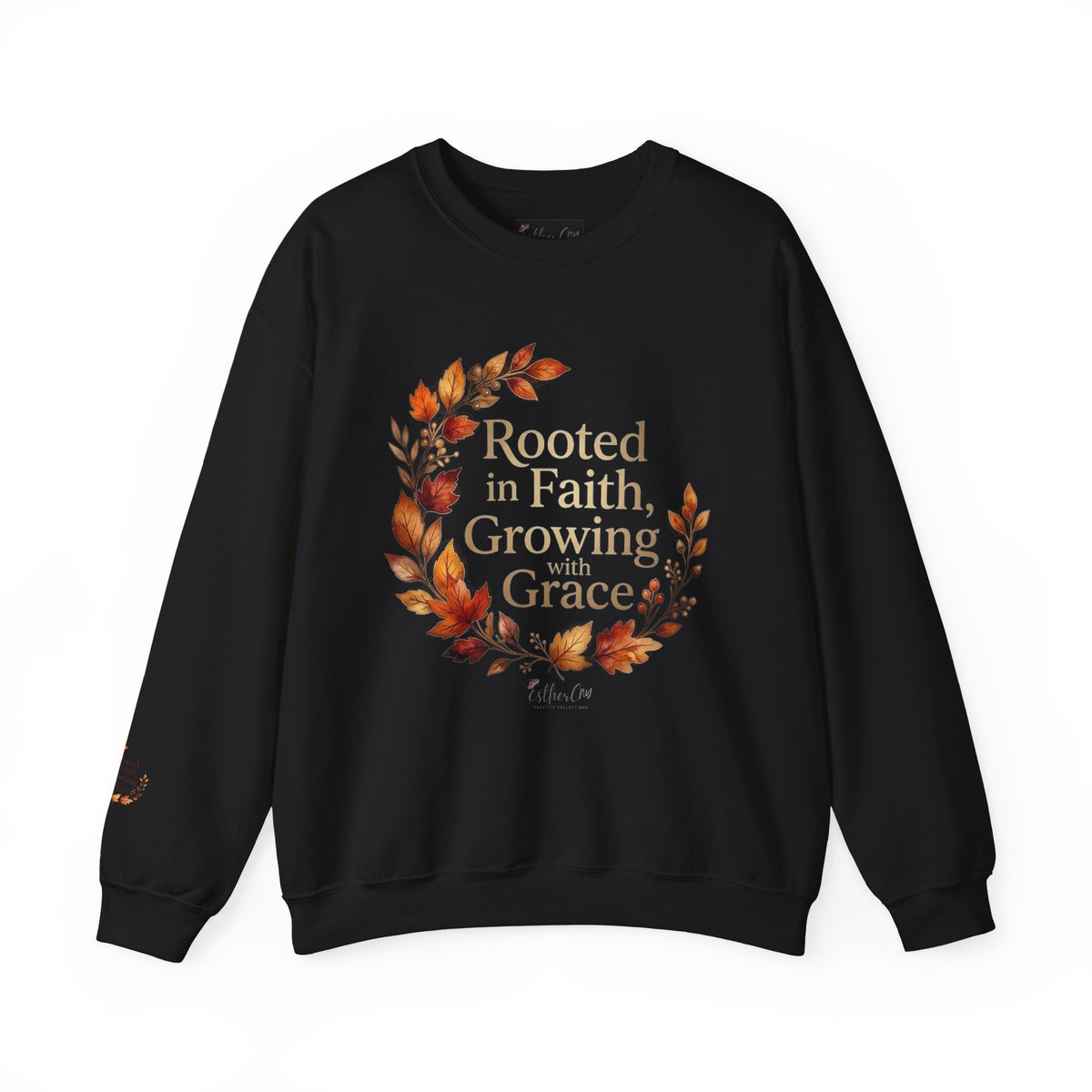Faith-Inspired Crewneck Sweatshirt — "Rooted in Faith, Growing with Grace" Autumn Wreath