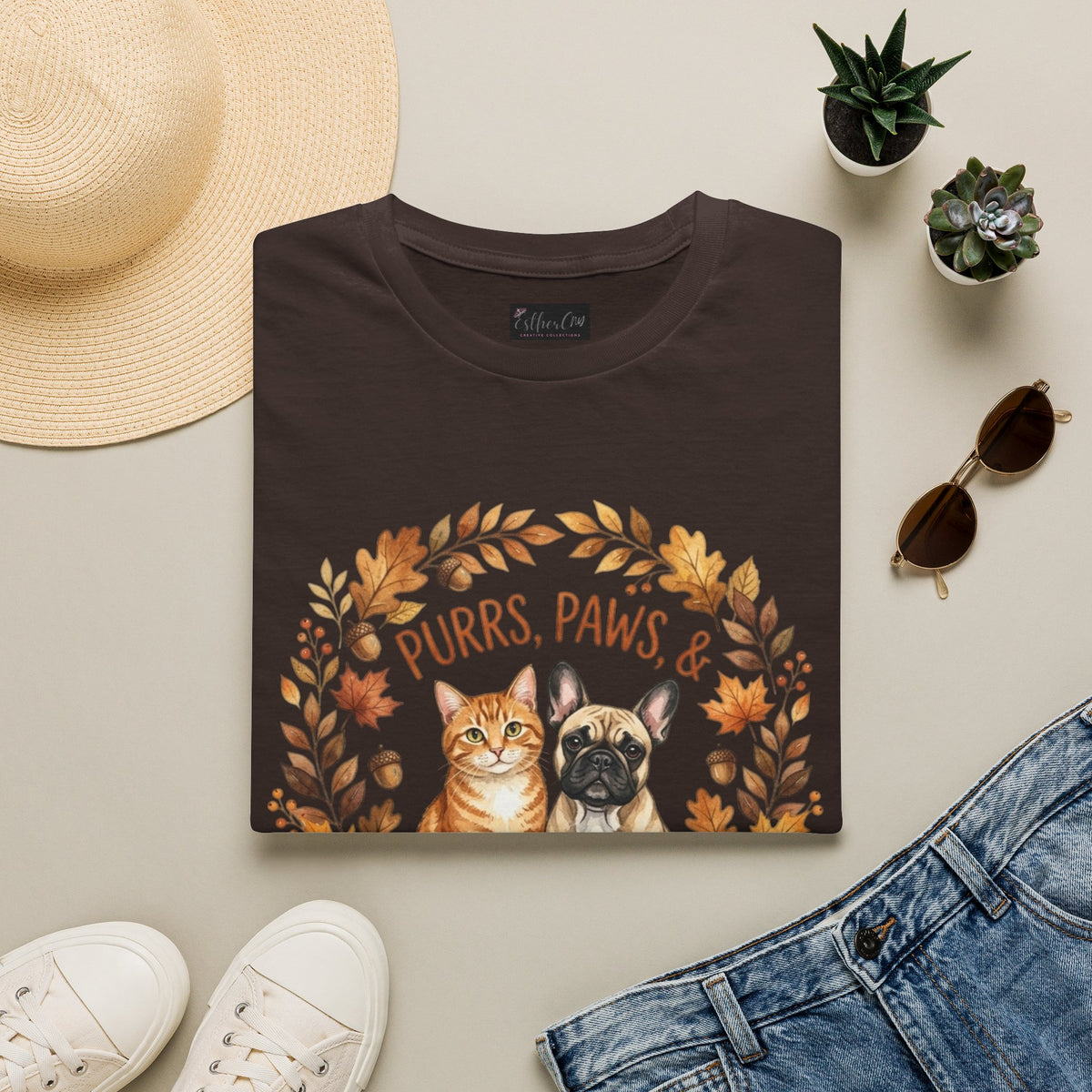 Purrs, Paws & Pumpkin Spice T-Shirt — Fall Cat & Dog Autumn Tee