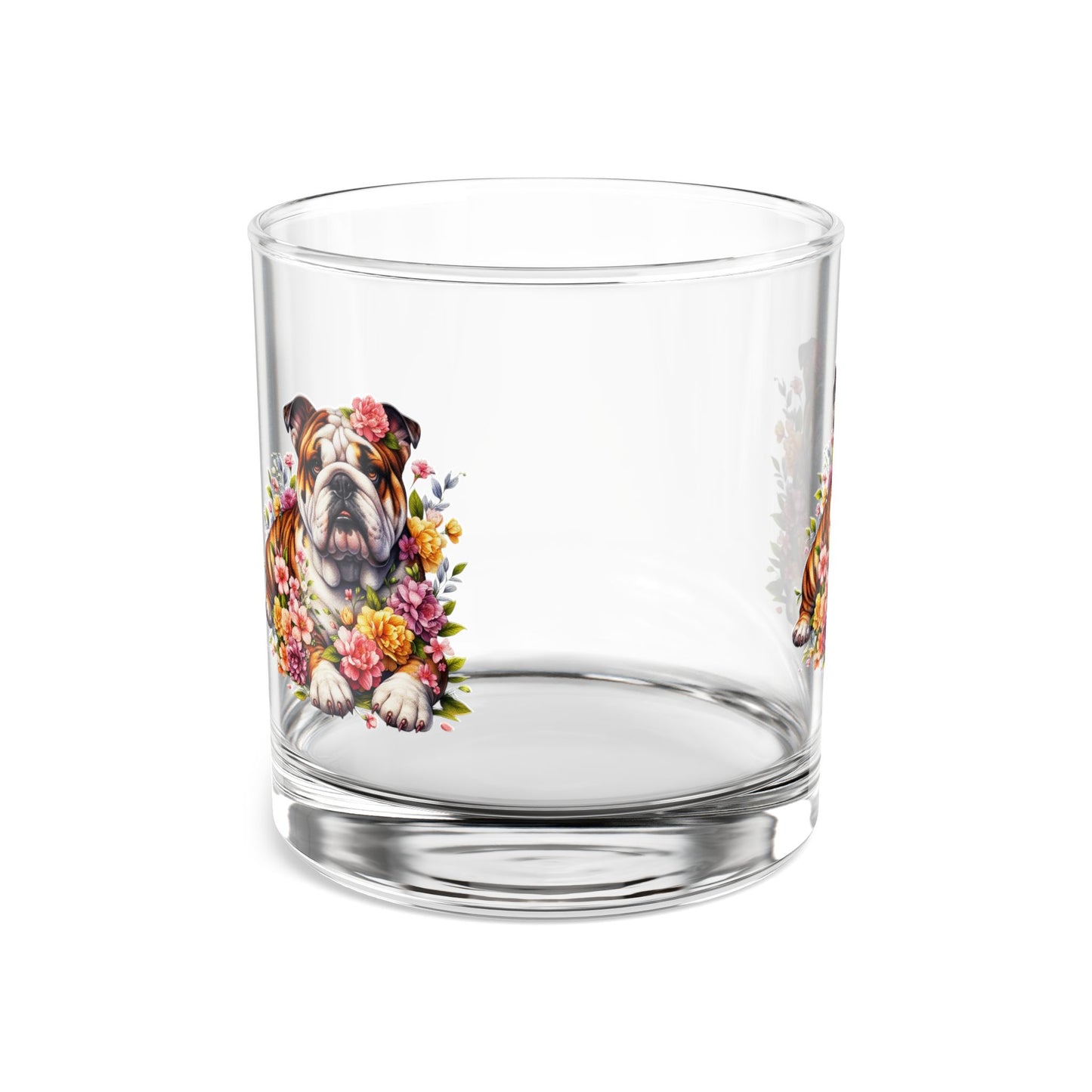 Bulldog Floral Rocks Glass - 10oz Decorative Drinking Tumbler