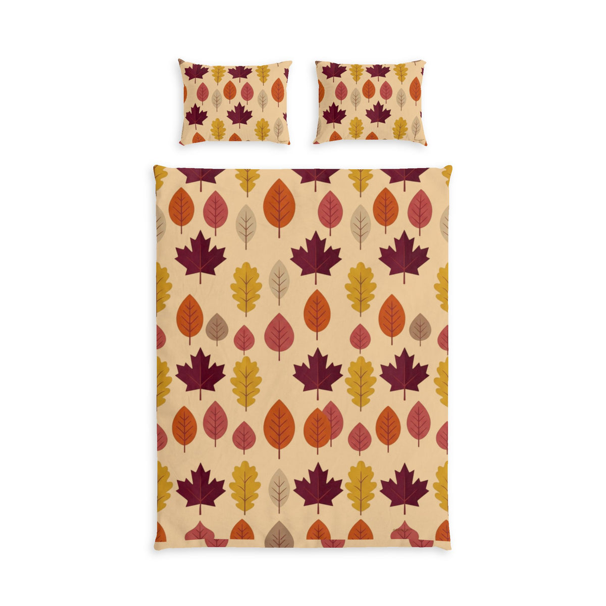 Autumn Leaves Cotton Bed Set — Fall Leaf Pattern Duvet Cover & Pillowcases