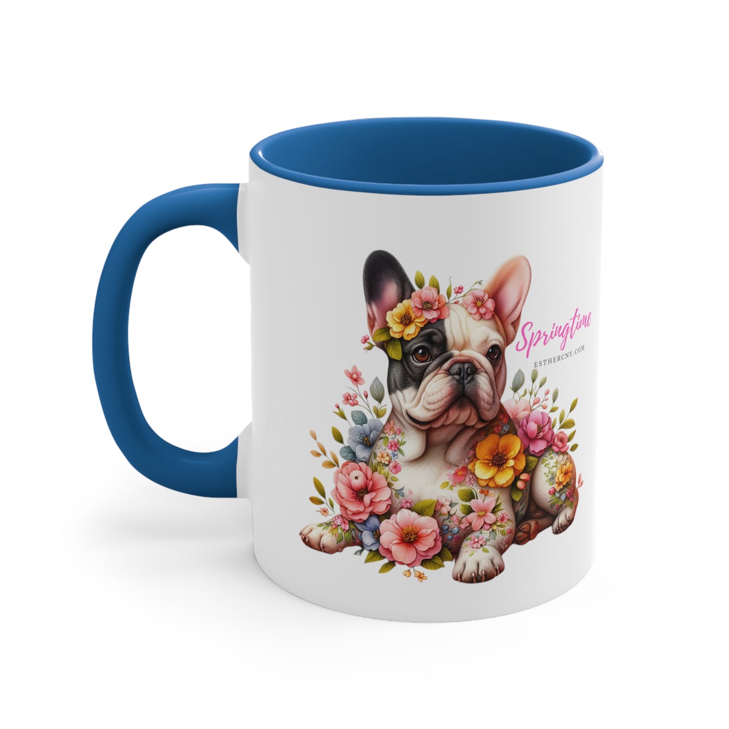 Taza de café con acento de bulldog francés de primavera, 11 oz