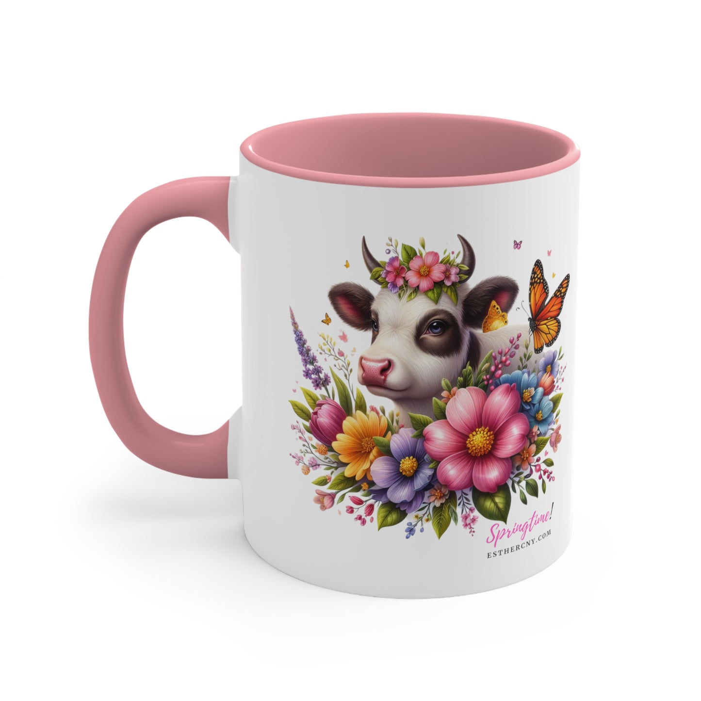 Taza de café con acento de vaca primaveral, 11 oz